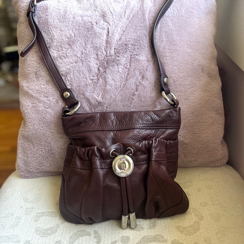 B.Makowsky dark brown leather  crossbody bag silver hardware